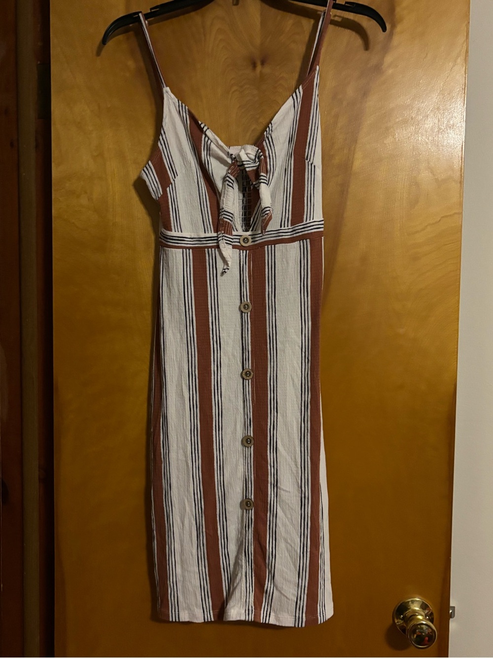 Love Tree Striped Tie Front Button Down Sundress Small
